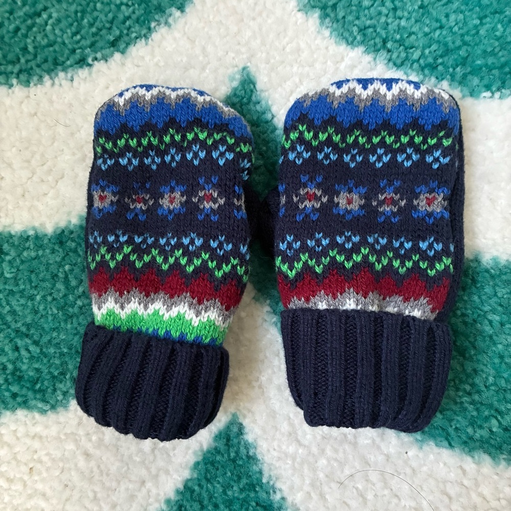 Janie and Jack Fair Isle Mittens (Navy/Green) Size 4-5